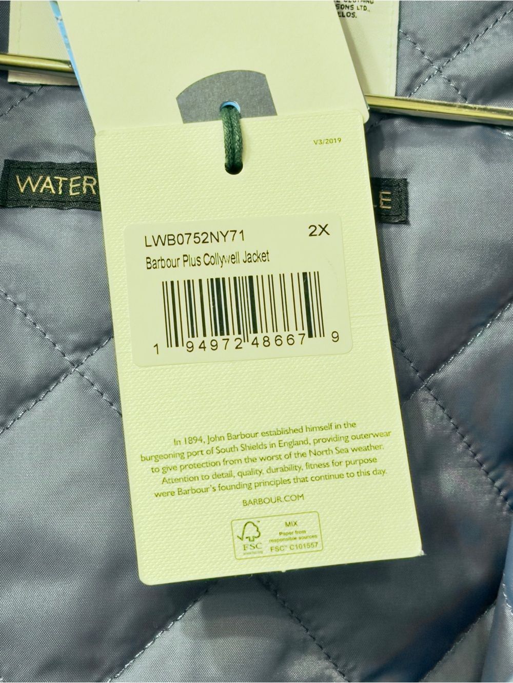NWT Barbour Plus Collywell Waterproof Jacket- 2X (Navy) - Picture 4 of 10